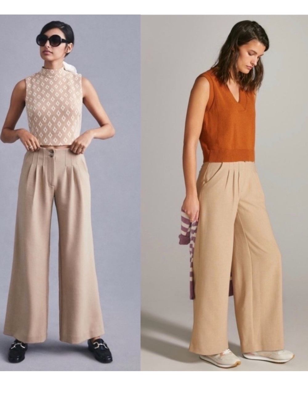 Maeve Anthropologie Pleated Wide-Leg Pants Trousers | 10 Beige Tan READ Career